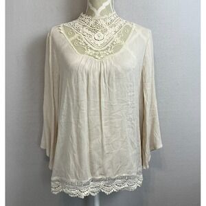 FORGOTTEN GRACE Blouse Size‎ XL Cream High Neck Crochet Lace Romantic Victorian